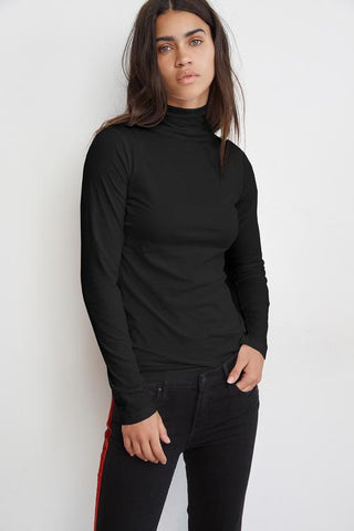 Velvet Talisia05 Gauzy Whisper Mock Neck Top in Black