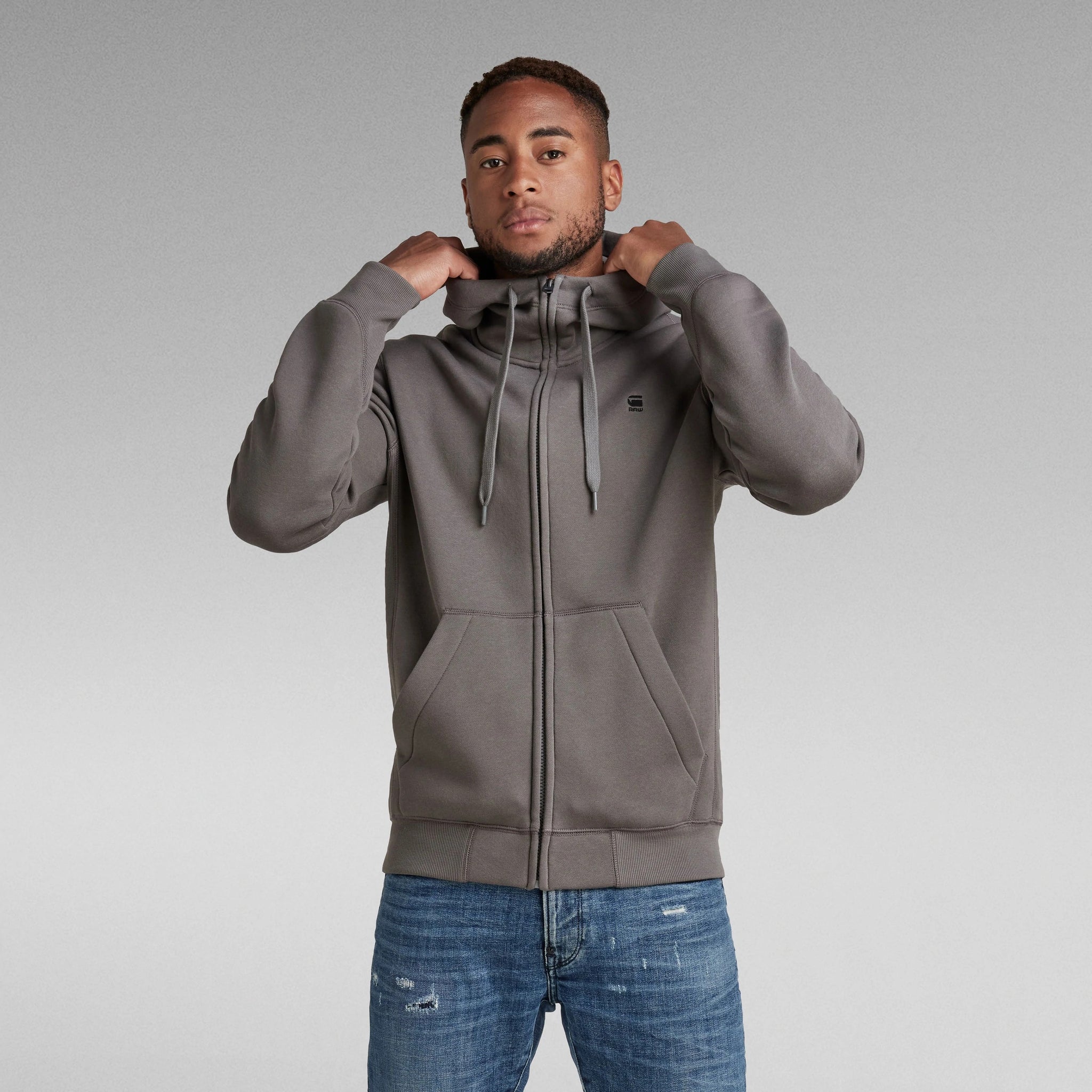 G-STAR Premium Core Hooded Zip Sweater - Granite – manhattan casuals | Sweatshirts