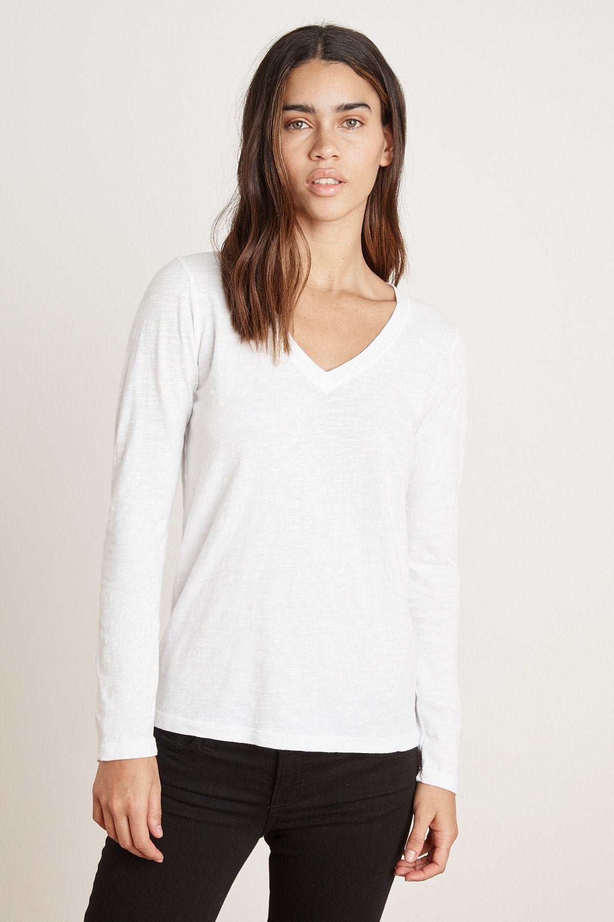 Velvet Originals Blaire L/S V-Neck Top in White