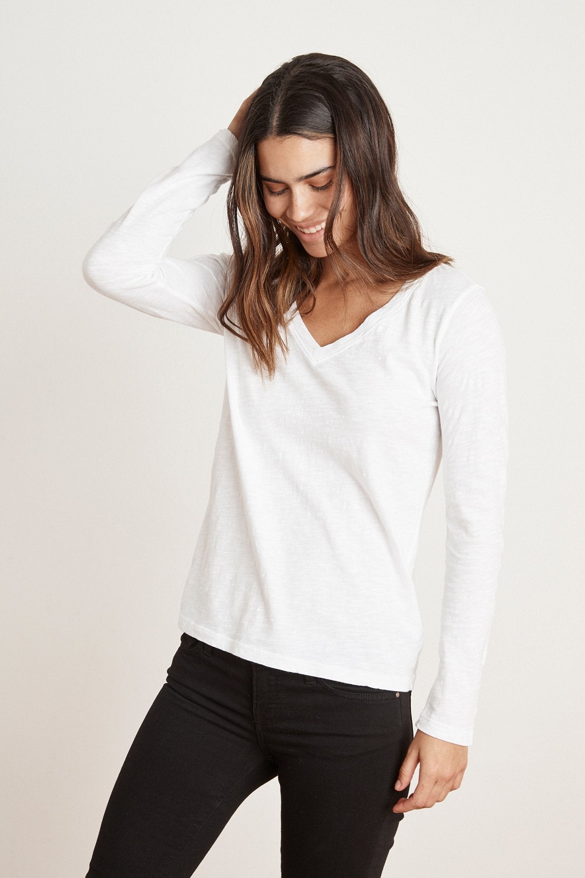 Velvet Originals Blaire L/S V-Neck Top in White