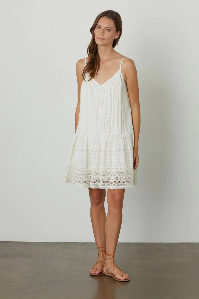 Velvet Brittany Cotton Lace Sleeveless Dress in Ivory  manhattan casuals