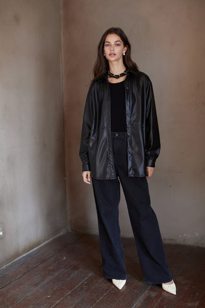 Velvet Anny Vegan Leather Shirt in Black