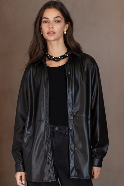 Velvet Anny Vegan Leather Shirt in Black