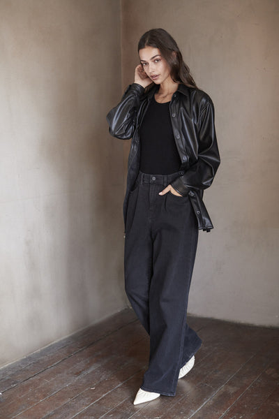 Velvet Anny Vegan Leather Shirt in Black
