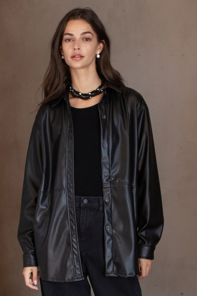Velvet Anny Vegan Leather Shirt in Black